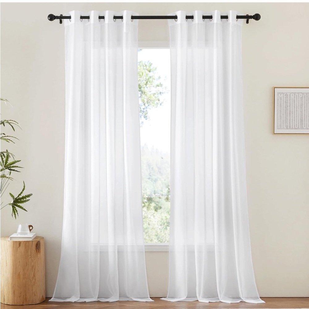 White Sheer Curtains with Silver Grommets (54” W x 96” L)